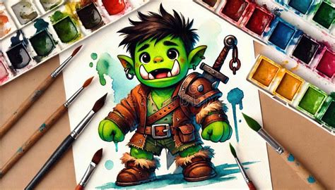 Orc with Paint Brushes and Watercolors Stock Illustration - Illustration of happy, brushes ...