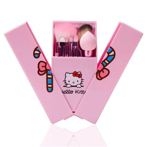 8pcs cute kitty handle hello kitty make up brush set pink kids makeup brushes with plastic box ...