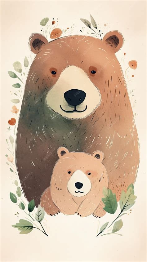 Premium Photo | Mama bear and baby cute drawing illustration generative ai