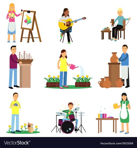 Creative set of adult people and their hobbies Vector Image