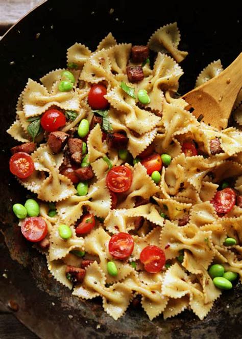 Smoky Ham Tomato Edamame Pasta | Savory Sweet Life