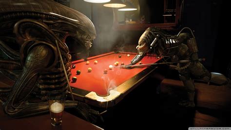 Alien, aliens, 3D, Predator (movie), pool table HD wallpaper | Wallpaper Flare