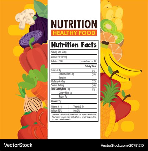 Fruits and vegetables group with nutrition facts Vector Image