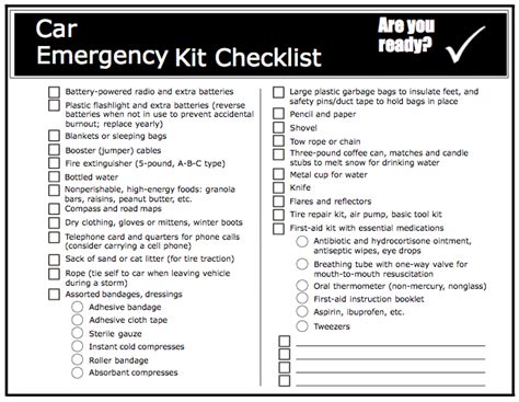 Car Emergency Kit Checklist | Car emergency kit, Emergency kit, Emergency