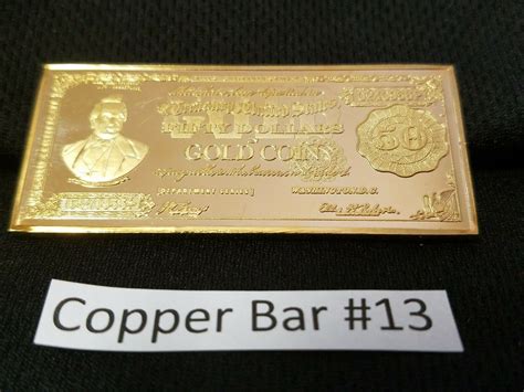 1 Troy Oz .999 Fine Copper Bar - $50 Gold Certificate Design - Key West ...