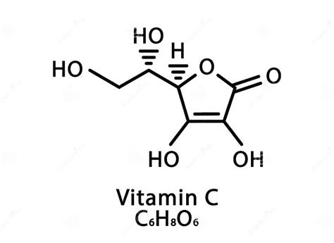 Vitamin-C-Ascorbinsäure-Molekülstruktur. Vitamin-C-Ascorbinsäure-Skelettchemische Formel ...