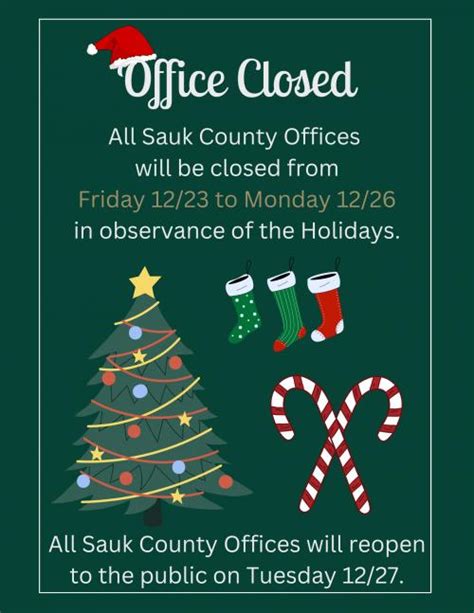 Notice of Holiday Closure | Sauk County Wisconsin Official Website