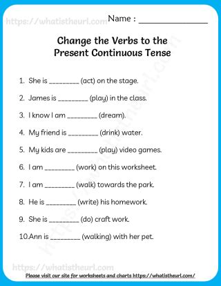 Change the Verbs to the Present Continuous Tense - Includes Key - Your Home Teacher