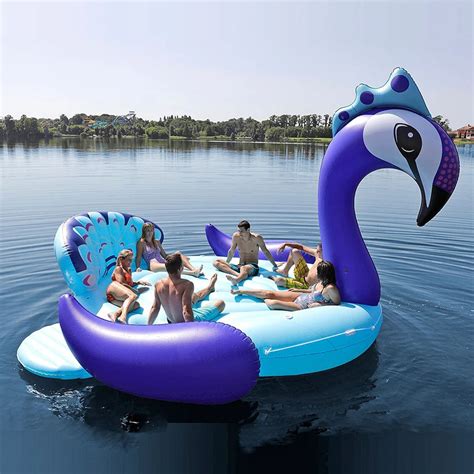 6 Person Inflatable Giant Peacock Pool Float Island Swimming Pool Lake ...