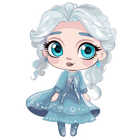 Cute Elsa Clipart Cartoon Elsa In The Snow Dress With Big Blue Eyes ...