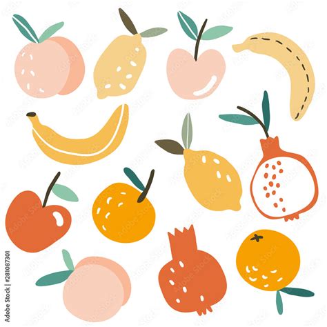 Set with hand drawn colorful doodle fruits Stock Vector | Adobe Stock