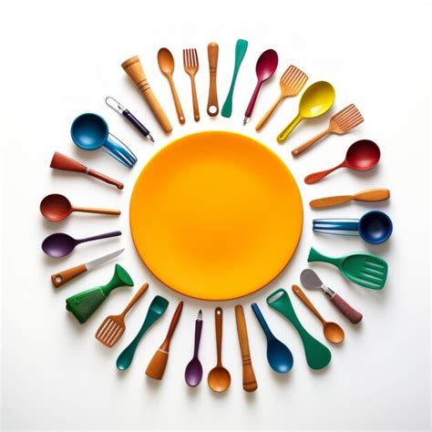 Premium AI Image | A colorful set of kitchen utensils arranged in a ...