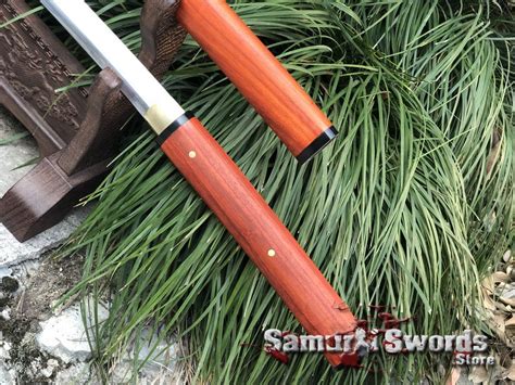 Katana Shirasaya T10 Clay Tempered Steel with Hadori Polish and Redwood Saya With Black Buffalo ...