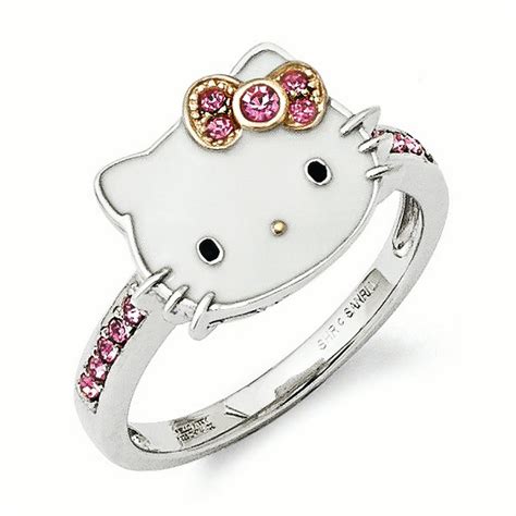 Hello Kitty - Sterling Silver Enamel/Pink Crystal w/Gold-tone Accent Ring - Walmart.com