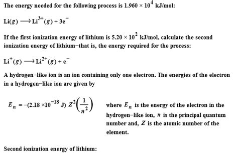 Calculate the Second Ionization Energy of Lithium