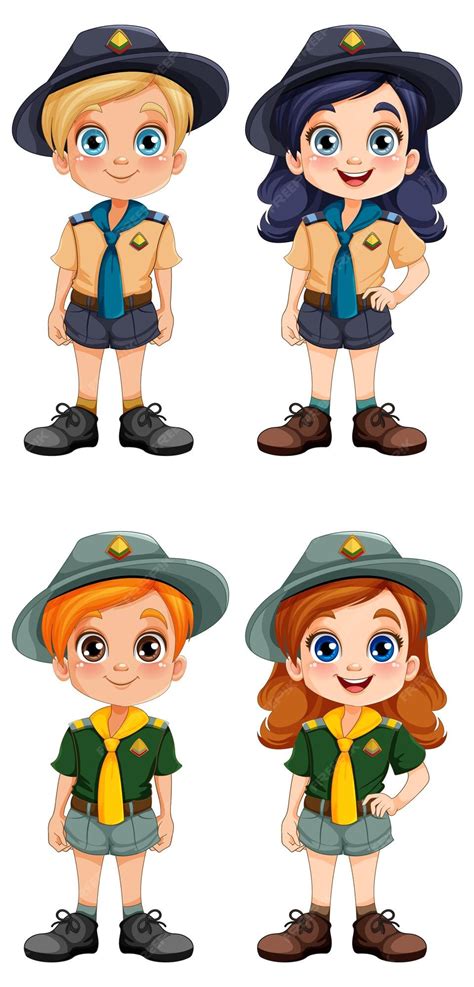 Premium Vector | Set of boy and girl in scout uniform