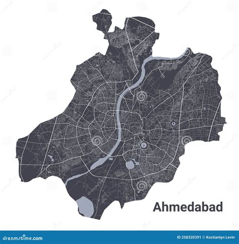 Ahmedabad Map. Detailed Black Map of Ahmedabad City Poster with Roads. Cityscape Urban Vector ...