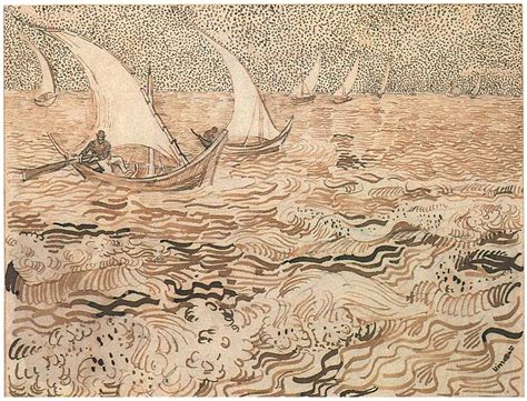 Fishing Boats at Sea by Vincent Van Gogh - 947 - Drawing