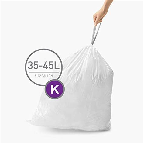 simplehuman Code K Custom Fit Drawstring Trash Bags, 35-45 Liter / 9-12 Gallon, White, 100 Count ...