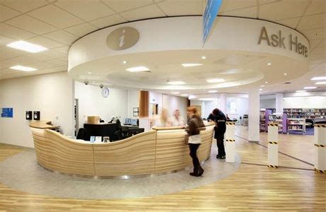 Library reception counters & pods bespoke reception counter at Bulwell Riverside Library Library ...