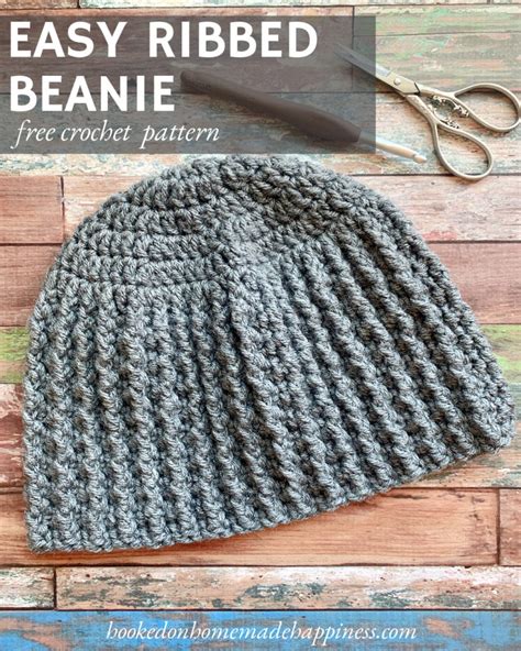 Easy Ribbed Beanie Crochet Pattern - Hooked on Homemade Happiness