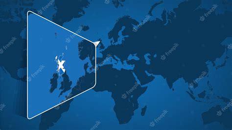 Premium Vector | Location of scotland on the world map with enlarged map of scotland with flag