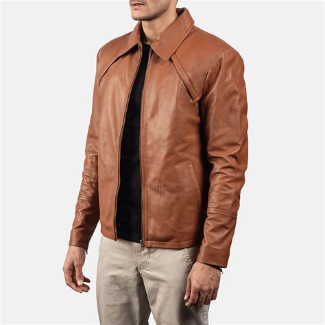 Mens Lenny Tan Brown Leather Jacket