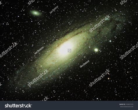 Long Exposure Of The Andromeda Galaxy And Its Two Satellite Galaxies Stock Photo 103631519 ...