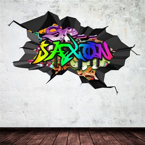 Personalised Name Full Colour Graffiti Wall Decals Cracked 3d