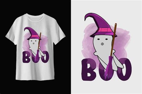 Premium Vector | Boo water color halloween white t-shirt design for kids