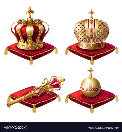 Royal crowns scepter and orb realistic set Vector Image