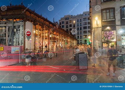 Car Lights Passing on the Corner of the San Miguel Market in the Center ...