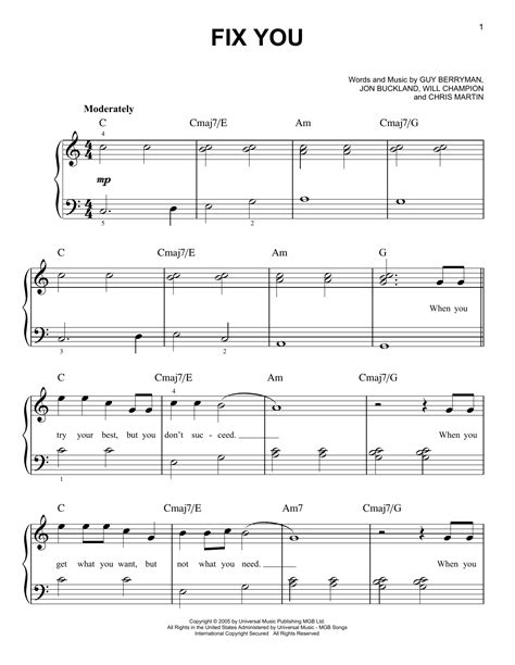 Fix You sheet music by Glee Cast (Easy Piano – 88669)