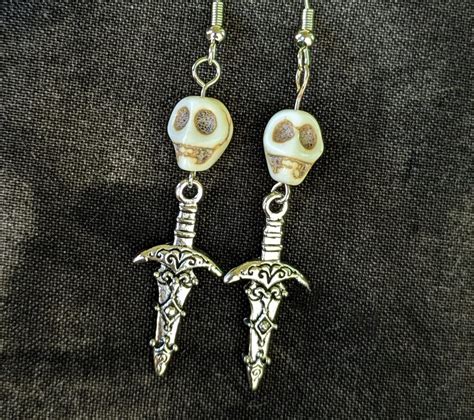 Skull Dangle Earrings Gothic Skull Earrings Skull and Dagger - Etsy