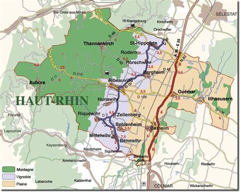 Map of the Ribeauvillé and Riquewihr region in Alsace (France)