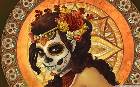 Wallpaper : painting, digital art, women, fantasy girl, flowers, spooky, artwork, pattern, skull ...