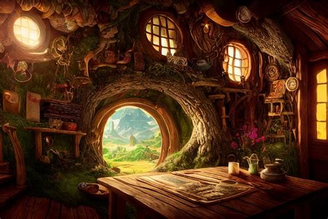 prompthunt: Surreal inside of a hobbit house in the Shire, isometric diorama, hobbitcore ...