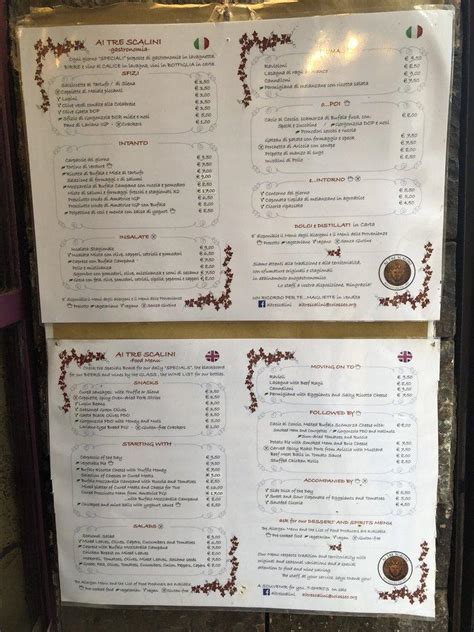 Menu at Ai Tre Scalini pub & bar, Rome, Via Panisperna