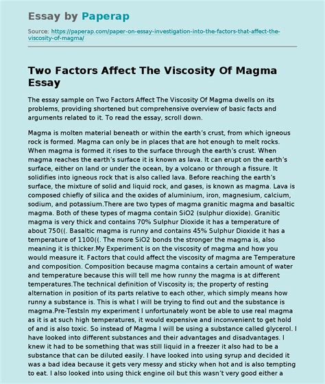 Two Factors Affect The Viscosity Of Magma Free Essay Example