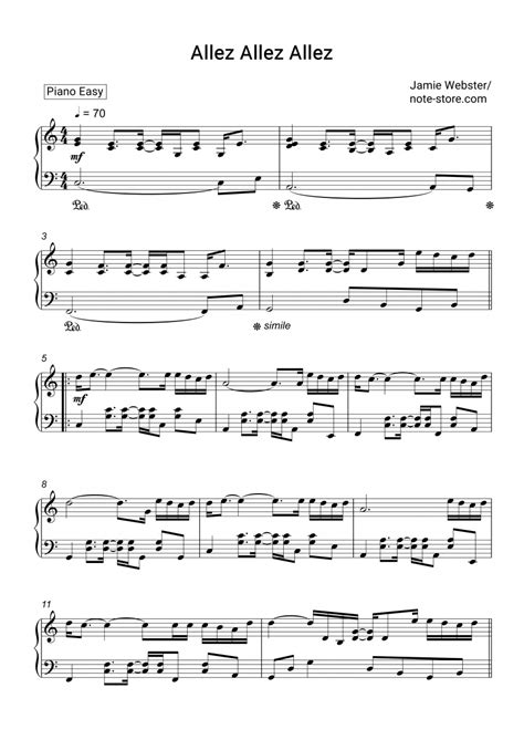 Jamie Webster - Allez Allez Allez sheet music for piano download | Piano.Easy SKU PEA0015046 at ...