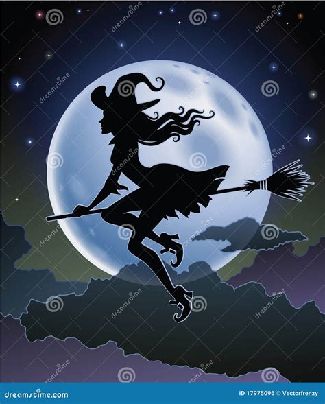 Flying Witch Silhouette stock vector. Image of girl, cute - 17975096