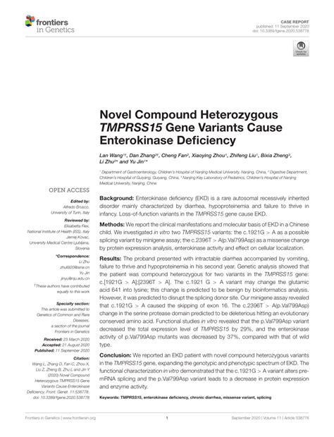 (PDF) Novel Compound Heterozygous TMPRSS15 Gene Variants Cause ...