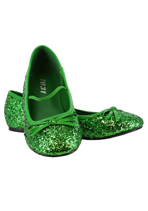 Green Glitter Girls Ballet Flats