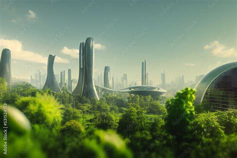 ภาพประกอบสต็อก Sci-Fi Green Utopia Futuristic City Environmentalism ...