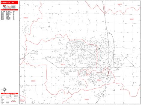 Greeley Colorado Zip Code Wall Map (Red Line Style) by MarketMAPS - MapSales