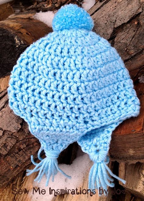 Crochet Newborn Baby Hat with Ear Flaps and Pom Newborn to | Etsy