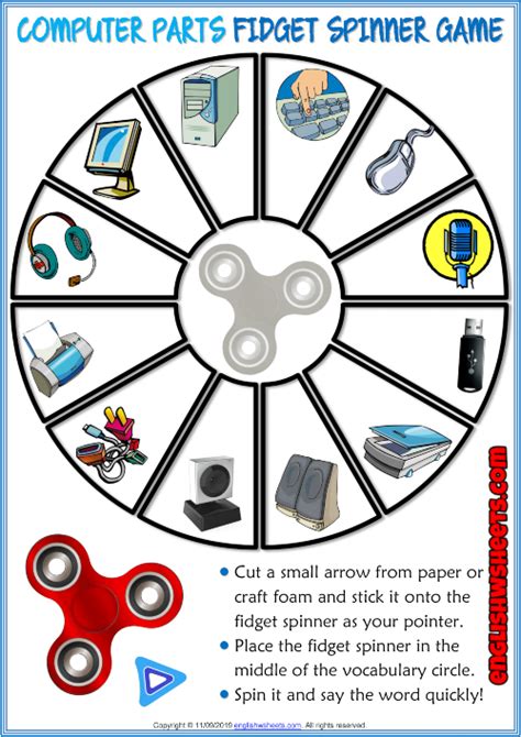 Computer Parts ESL Printable Fidget Spinner Game For Kids