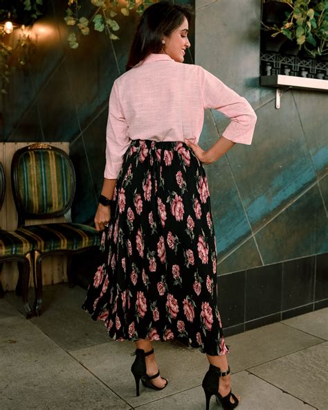 Pink shirt and georgette floral skirt - set of two by The Anarkali Shop ...