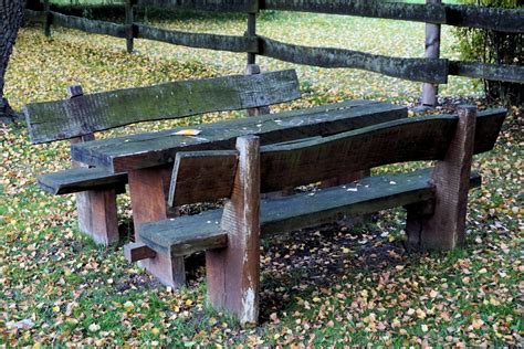 Free Images : wood, seat, autumn, backyard, furniture, garden, park bench, wooden table, wooden ...