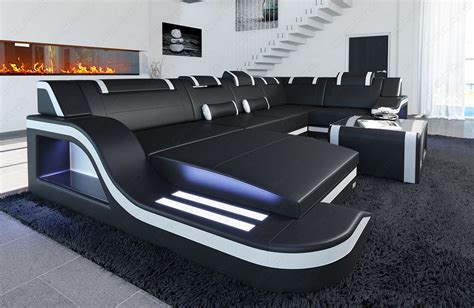 Designsofa PALERMO U-Form Luxus Couch Garnitur + LED RGB Beleuchtung ...